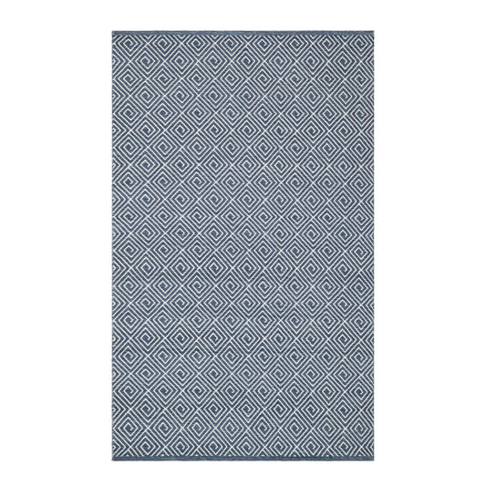 Geo Diamond Handwoven Wool Rug | Blue/Ivory