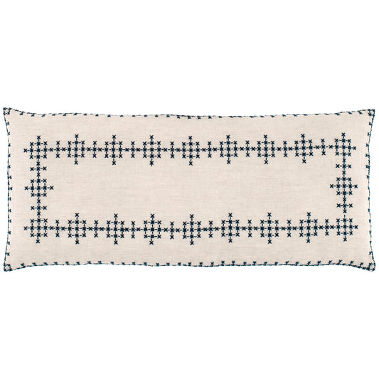 Cross-Stitch Linen Navy Decorative Pillow Cover