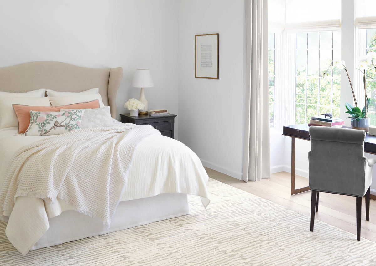 Stone Washed Linen Tailored Paneled Bed Skirt | White