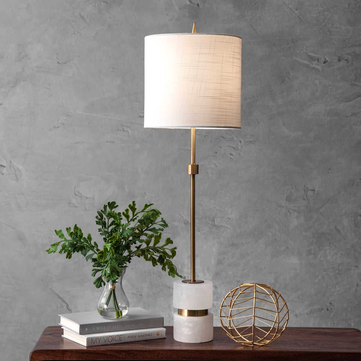 31-inch Marble Mounted Pole Table Lamp | Bronze