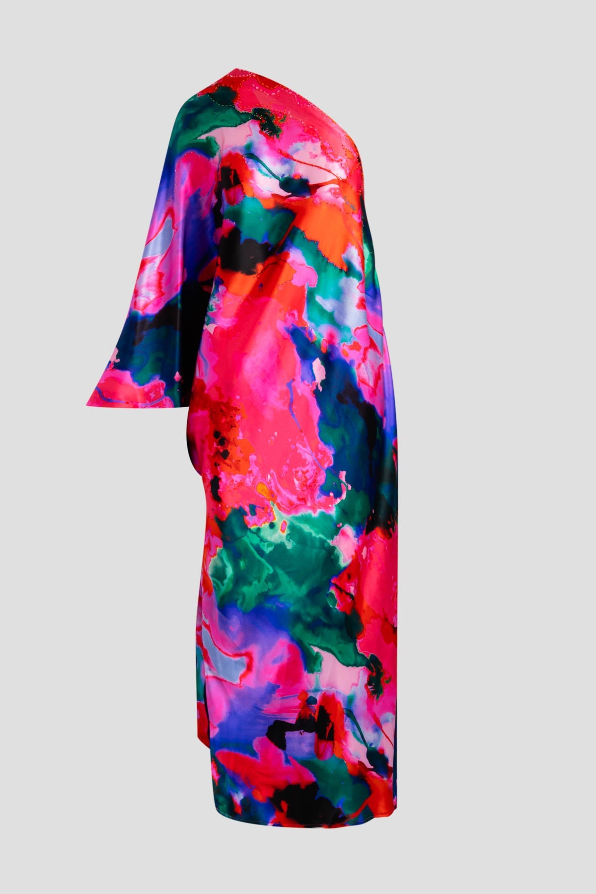 Wild Opal One Shoulder Embroidered Silk Caftan