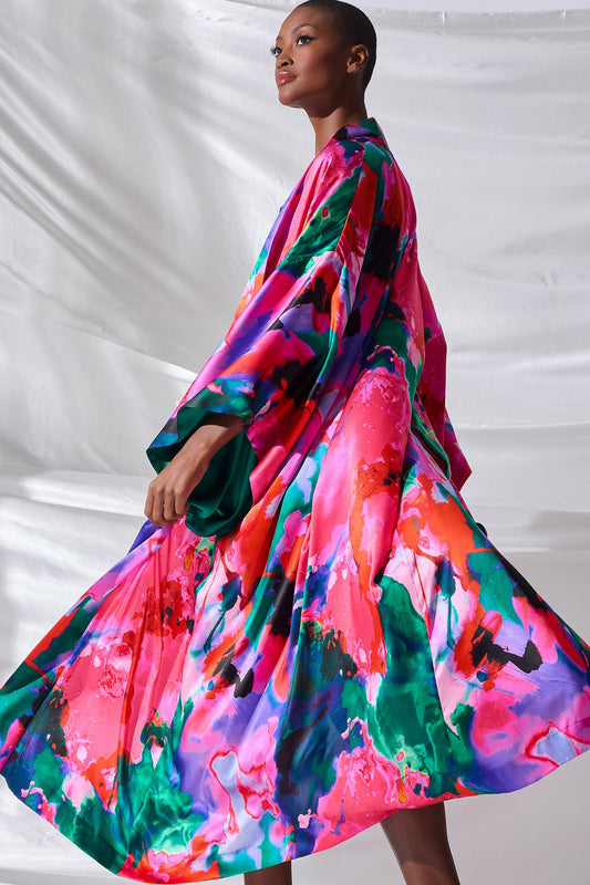 Wild Opal Silk Kimono Robe