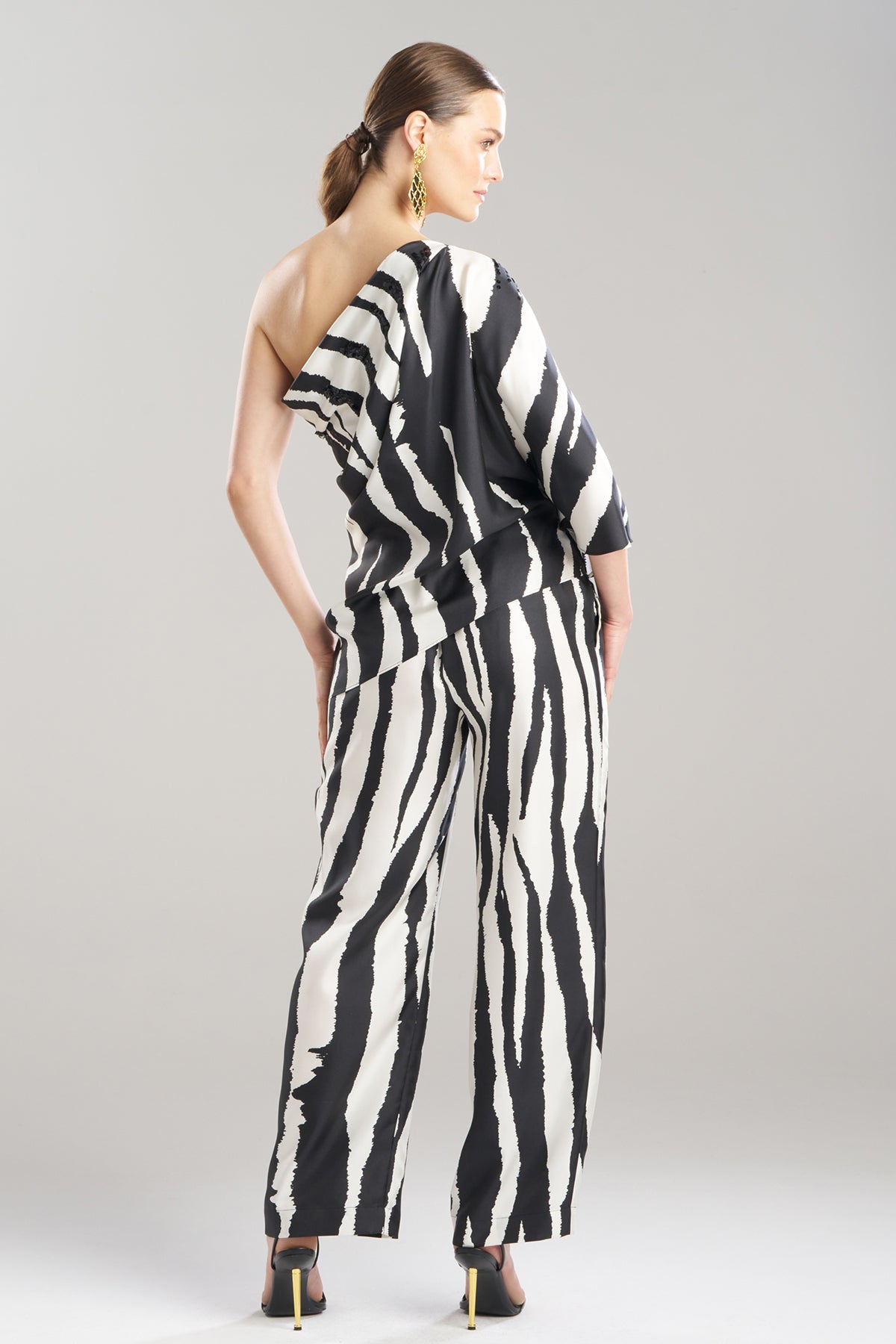 Zebra Silk Twill One Shoulder Top