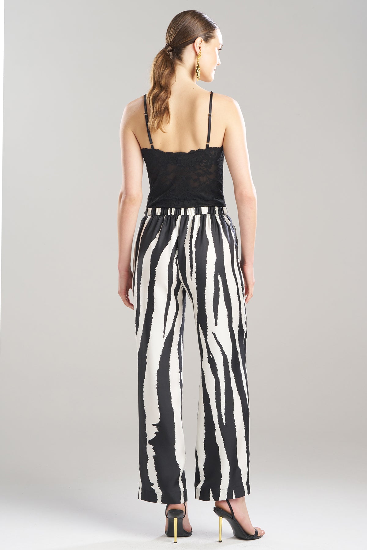 Zebra Silk Twill Pull On Straight Leg Pants