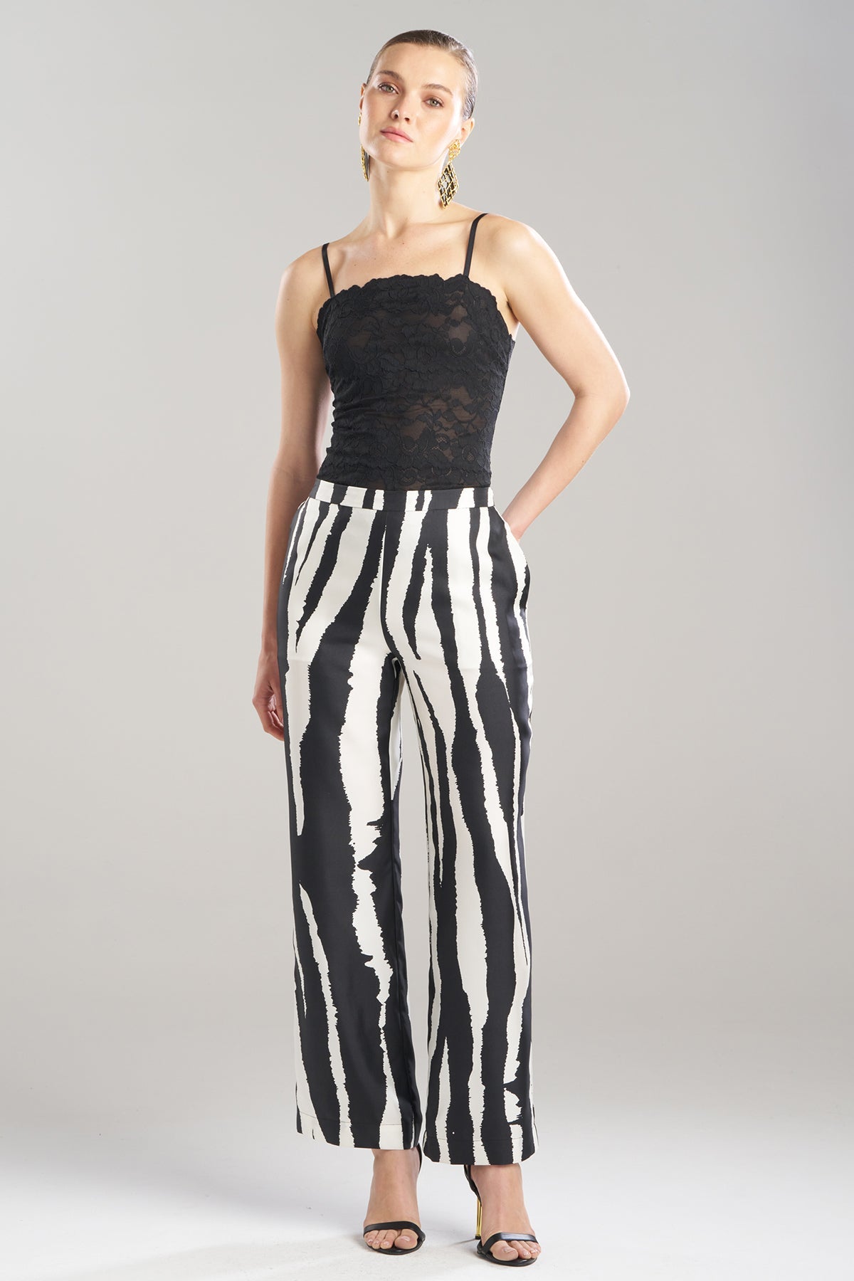 Zebra Silk Twill Pull On Straight Leg Pants