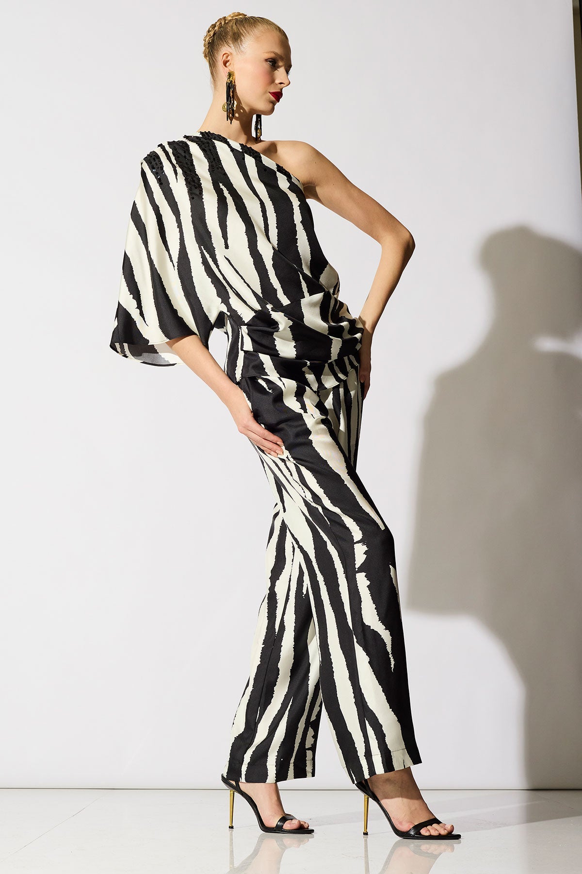 Zebra Silk Twill Pull On Straight Leg Pants